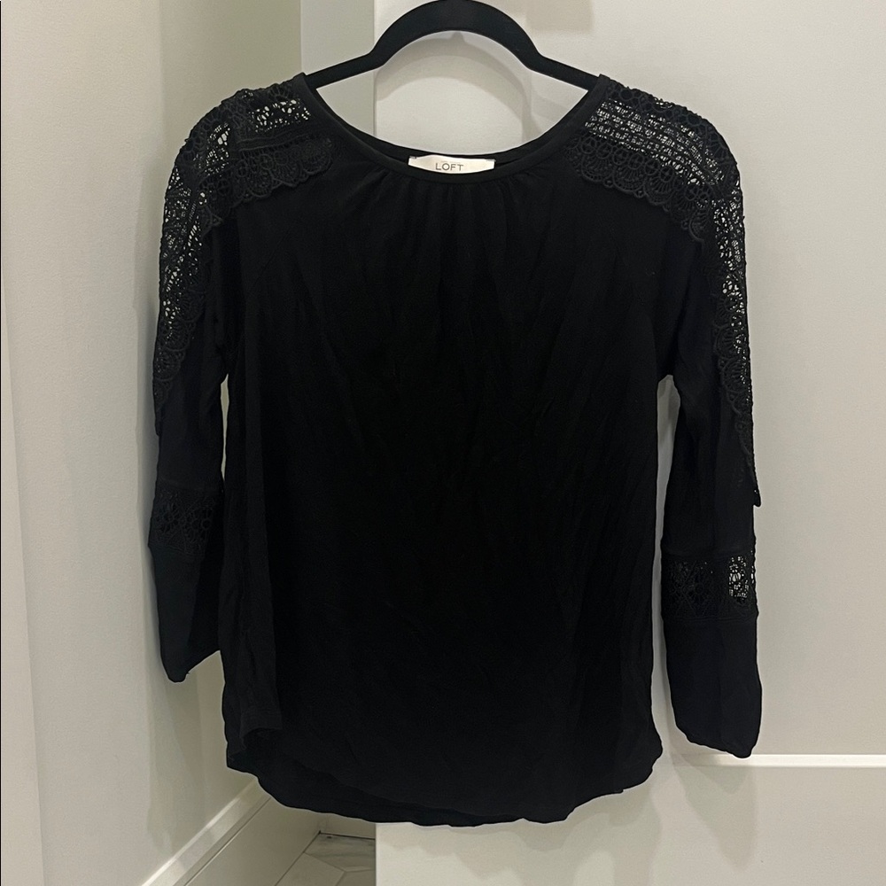 LOFT Elegant Black Blouse with Lace Details
